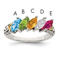 Sterling Silver Antiqued Ring with 14K 5-stone Mother's view 1