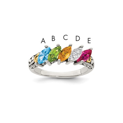 Sterling Silver Antiqued Ring with 14K 5-stone Mother's