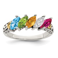 Sterling Silver Antiqued Ring with 14K 5-stone Mother's view 2
