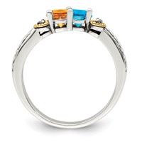 Sterling Silver Antiqued Ring with 14K 2-stone with Diamond Mother's view 3