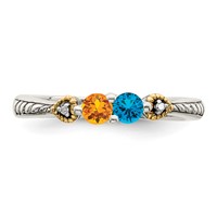 Sterling Silver Antiqued Ring with 14K 2-stone with Diamond Mother's view 5