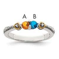 Sterling Silver Antiqued Ring with 14K 2-stone with Diamond Mother's view 1