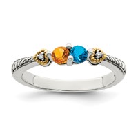 Sterling Silver Antiqued Ring with 14K 2-stone with Diamond Mother's view 2