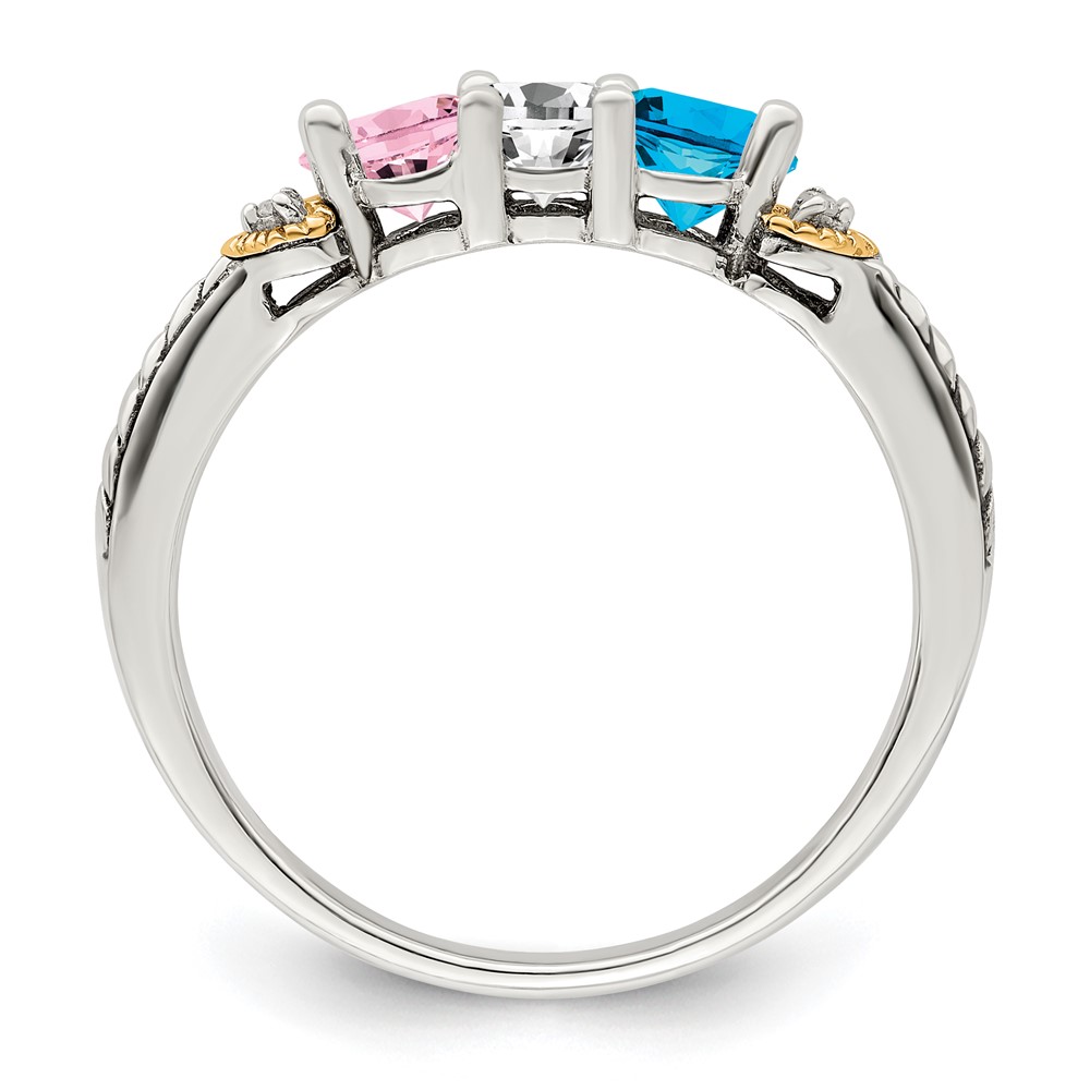 Sterling Silver Antiqued w/14k 3-stone w/Diamond Mother's Semi-Mount Ring (QMR18/3-6)