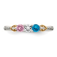 Sterling Silver Antiqued Ring with 14K 3-stone with Diamond Mother's view 5