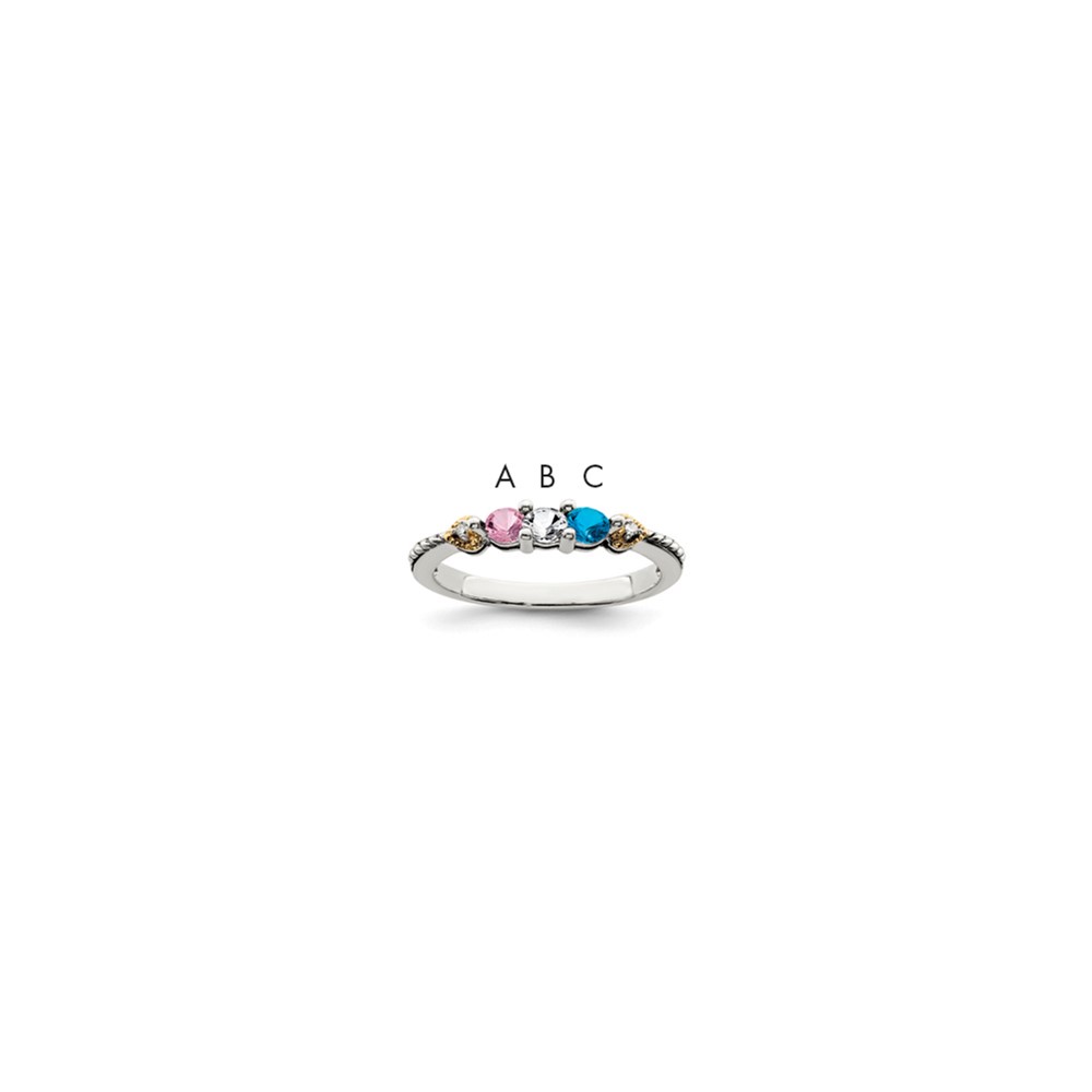 Sterling Silver Antiqued w/14k 3-stone w/Diamond Mother's Semi-Mount Ring (QMR18/3-5)