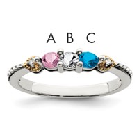 Sterling Silver Antiqued Ring with 14K 3-stone with Diamond Mother's view 1