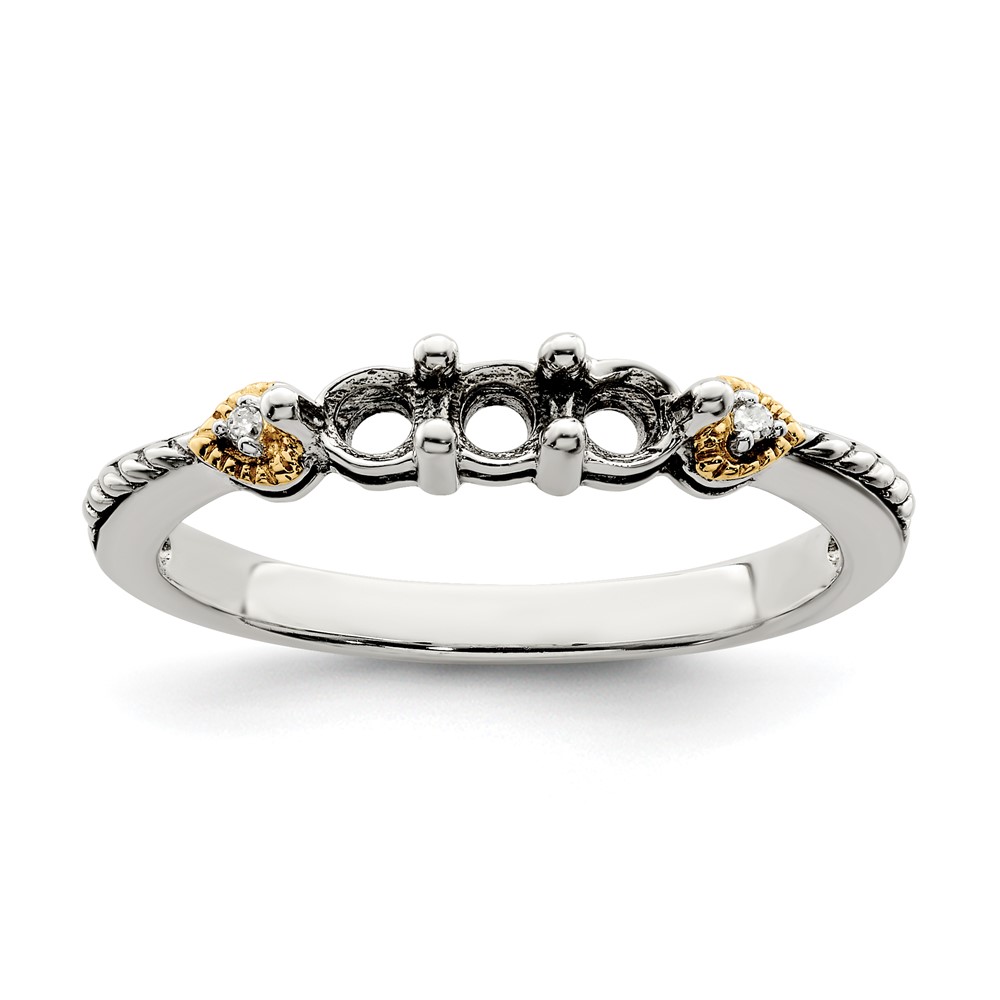 Sterling Silver Antiqued w/14k 3-stone w/Diamond Mother's Semi-Mount Ring (QMR18/3-6)