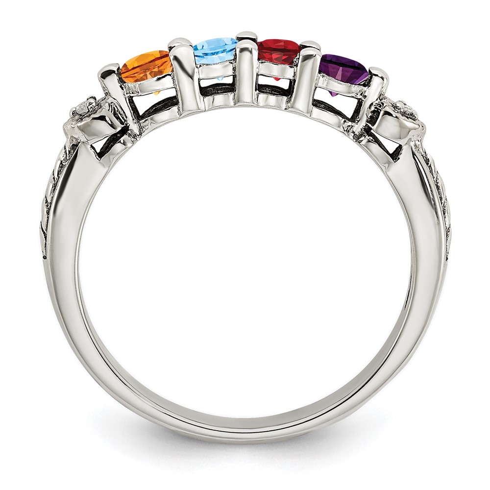 Sterling Silver Antiqued w/14k 4-stone w/Diamond Mother's Semi-Mount Ring (QMR18/4-8)
