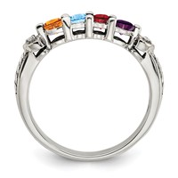 Sterling Silver Antiqued Ring with 14K 4-stone with Diamond Mother's view 3