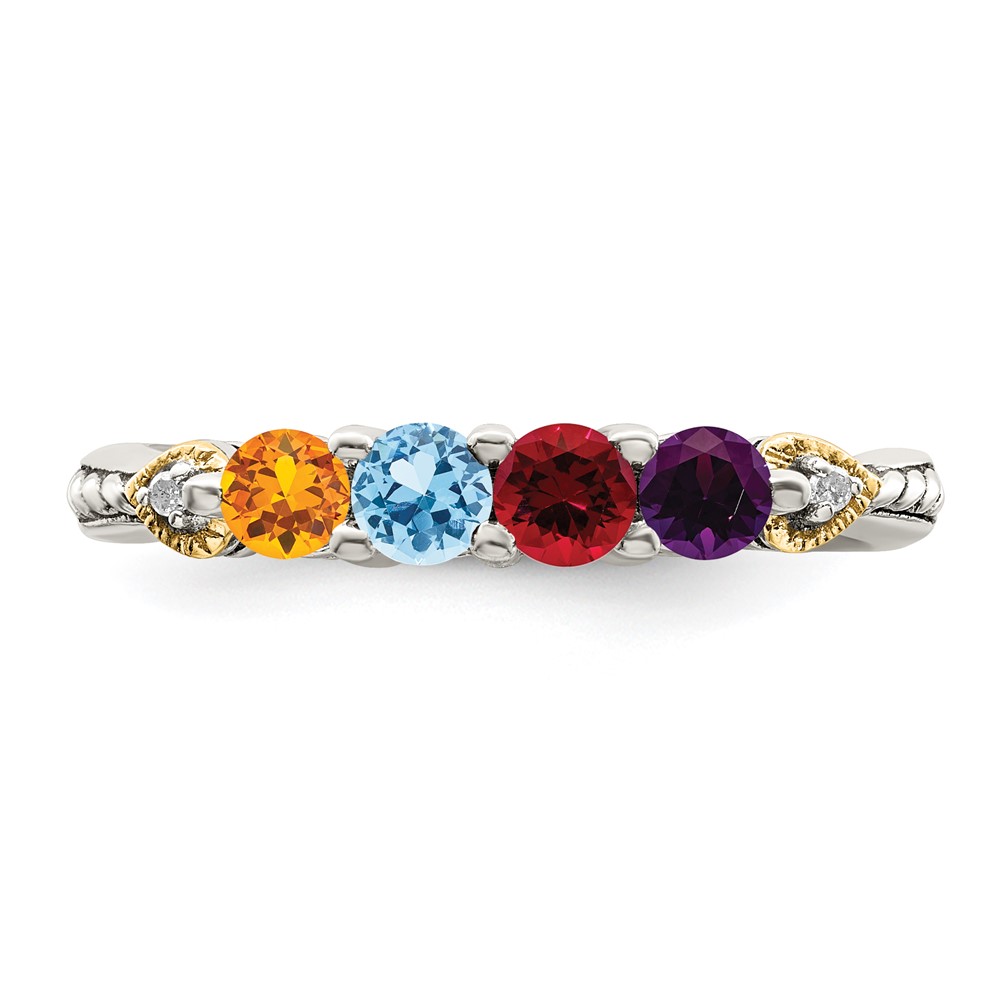 Sterling Silver Antiqued w/14k 4-stone w/Diamond Mother's Semi-Mount Ring (QMR18/4-8)