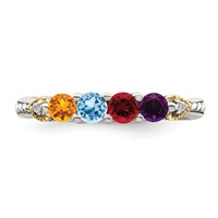 Sterling Silver Antiqued Ring with 14K 4-stone with Diamond Mother's view 5