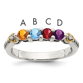 Sterling Silver Antiqued w/14k 4-stone w/Diamond Mother's Semi-Mount Ring (QMR18/4-6)