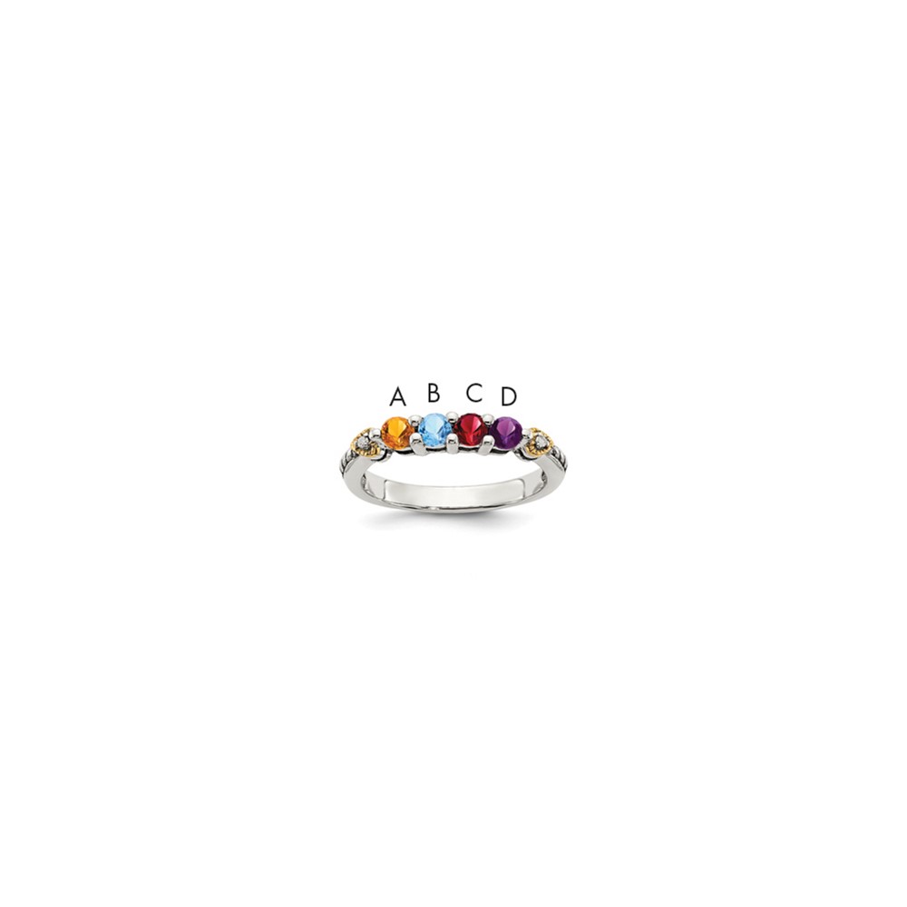 Sterling Silver Antiqued w/14k 4-stone w/Diamond Mother's Semi-Mount Ring (QMR18/4-6)