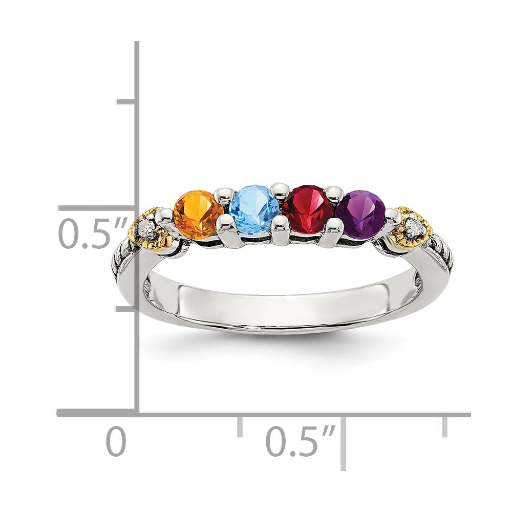 Sterling Silver Antiqued w/14k 4-stone w/Diamond Mother's Semi-Mount Ring (QMR18/4-8)