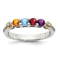 Sterling Silver Antiqued Ring with 14K 4-stone with Diamond Mother's view 2
