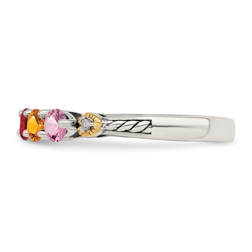 Sterling Silver Antiqued w/14k 5-stone w/Diamond Mother's Semi-Mount Ring (QMR18/5-9)