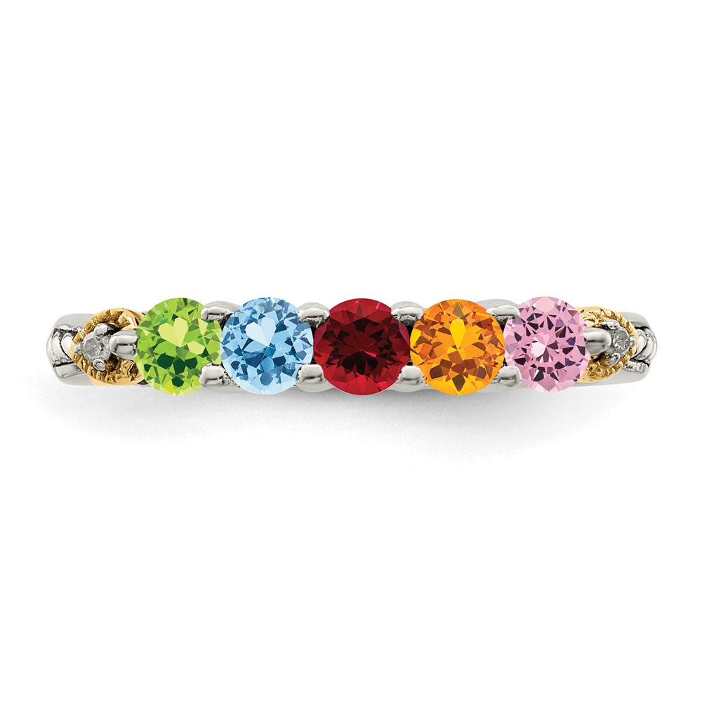 Sterling Silver Antiqued w/14k 5-stone w/Diamond Mother's Semi-Mount Ring (QMR18/5-9)