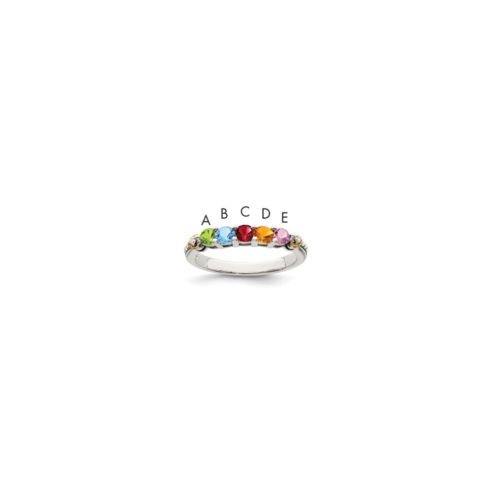 Sterling Silver Antiqued w/14k 5-stone w/Diamond Mother's Semi-Mount Ring (QMR18/5-10)