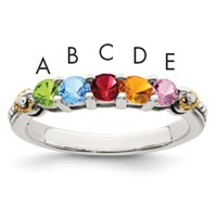 Sterling Silver Antiqued Ring with 14K 5-stone with Diamond Mother's view 1