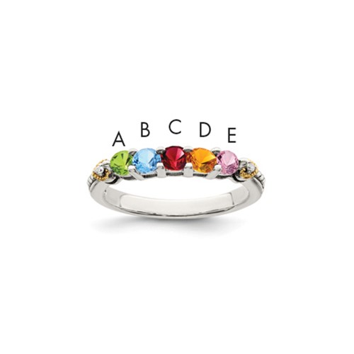 Sterling Silver Antiqued Ring with 14K 5-stone with Diamond Mother's
