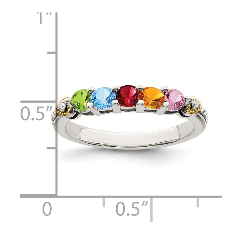 Sterling Silver Antiqued w/14k 5-stone w/Diamond Mother's Semi-Mount Ring (QMR18/5-9)
