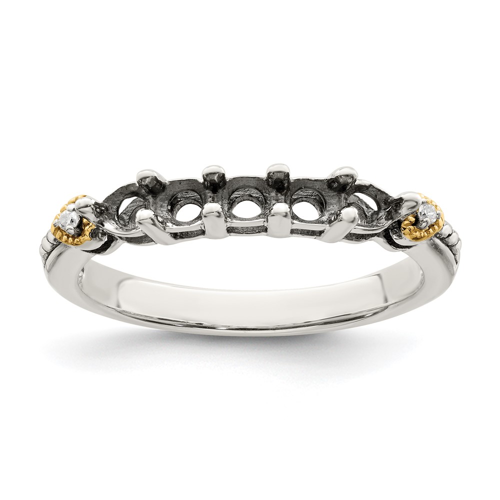 Sterling Silver Antiqued w/14k 5-stone w/Diamond Mother's Semi-Mount Ring (QMR18/5-9)