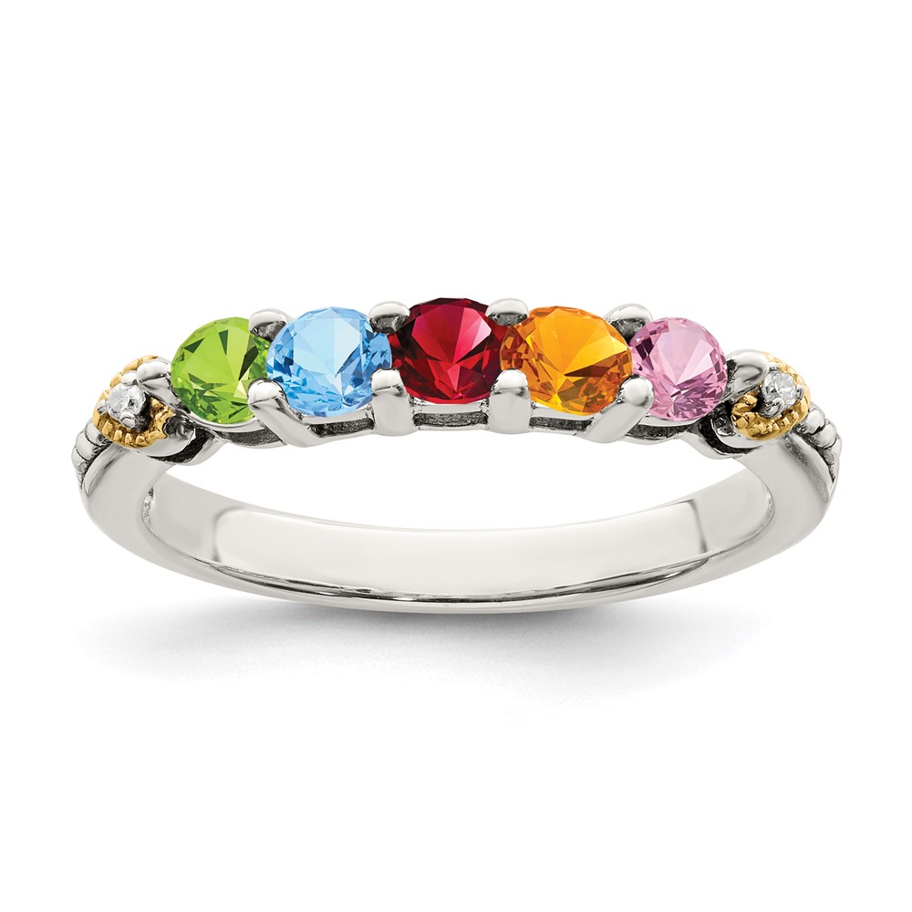 Sterling Silver Antiqued w/14k 5-stone w/Diamond Mother's Semi-Mount Ring (QMR18/5-9)