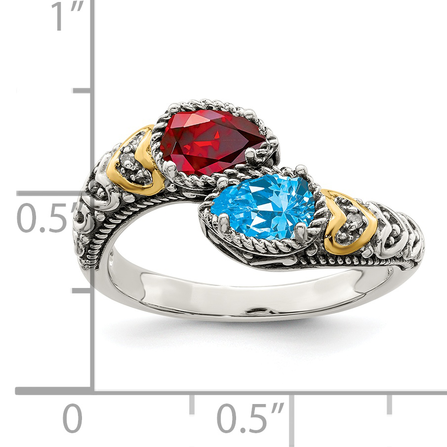 Silber Antik mit 14k 2 Stein mit Diamant Mutterring Halbmontage QMR20/2 - Bild 9 von 13