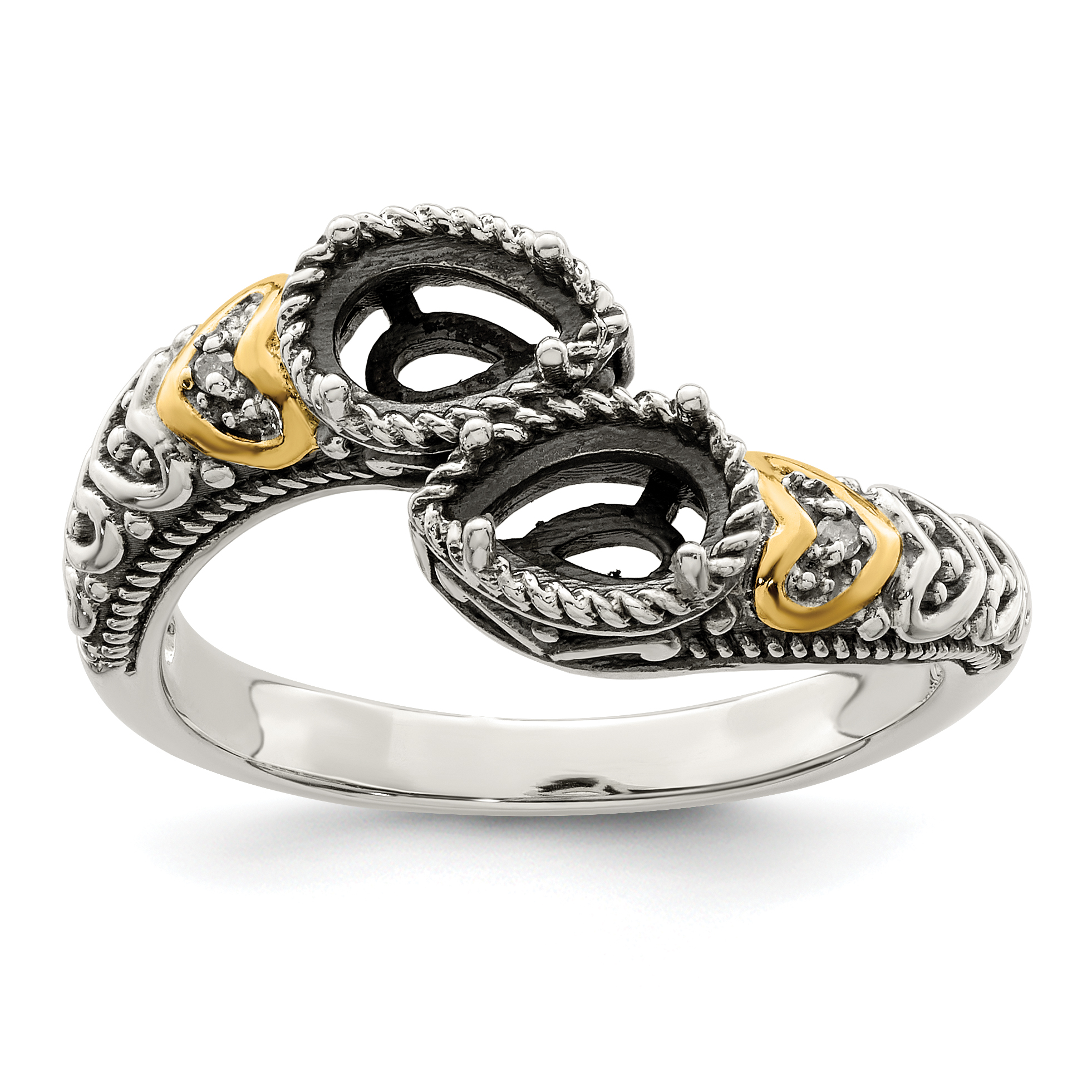 Silber Antik mit 14k 2 Stein mit Diamant Mutterring Halbmontage QMR20/2 - Bild 10 von 13