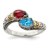 Sterling Silver Antiqued Ring with 14K 2-stone with Diamond Mother's view 2