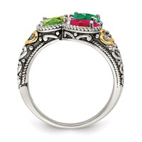 Sterling Silver Antiqued Ring with 14K 3-stone with Diamond Mother's view 3