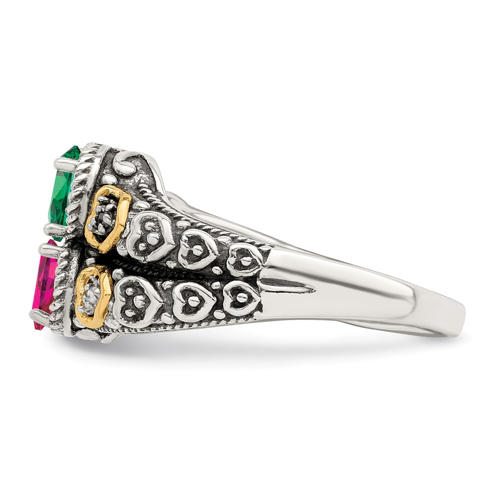 Sterling Silver Antiqued w/14k 3-stone w/Diamond Mother's Ring Semi-Mount (QMR20/3-10)