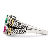 Sterling Silver Antiqued Ring with 14K 3-stone with Diamond Mother's view 4