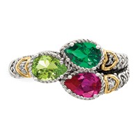 Sterling Silver Antiqued Ring with 14K 3-stone with Diamond Mother's view 5