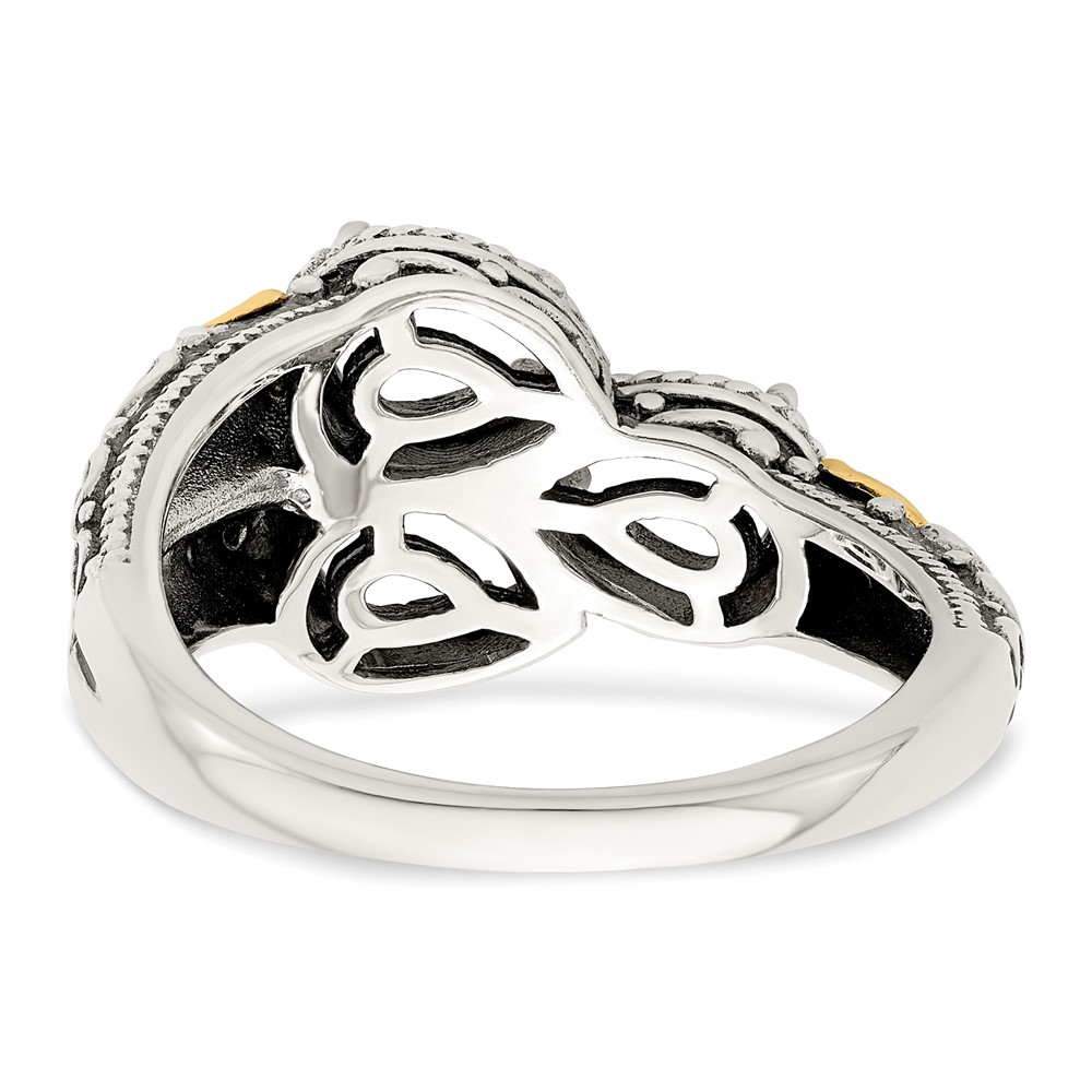 Sterling Silver Antiqued w/14k 3-stone w/Diamond Mother's Ring Semi-Mount (QMR20/3-7)