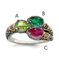 Sterling Silver Antiqued Ring with 14K 3-stone with Diamond Mother's view 1
