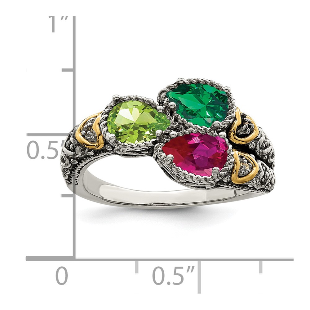 Sterling Silver Antiqued w/14k 3-stone w/Diamond Mother's Ring Semi-Mount (QMR20/3-10)