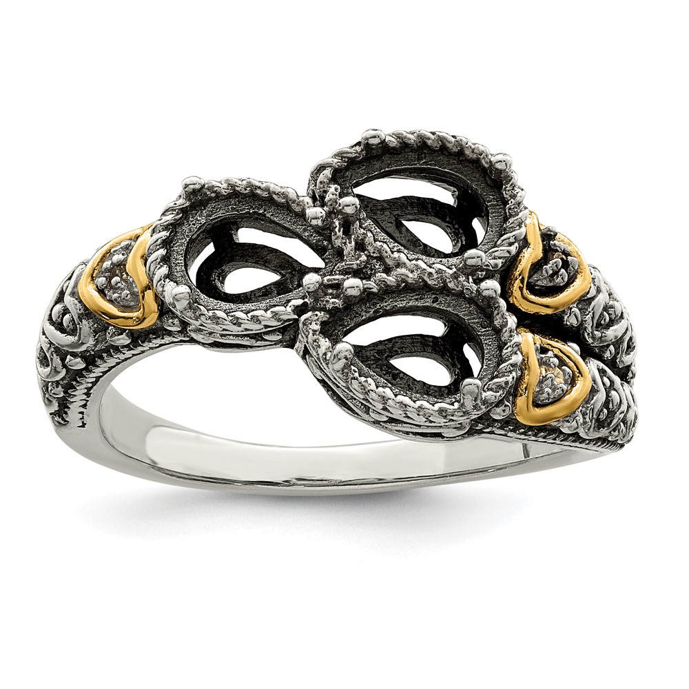 Sterling Silver Antiqued w/14k 3-stone w/Diamond Mother's Ring Semi-Mount (QMR20/3-10)