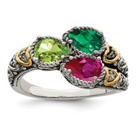 Sterling Silver Antiqued Ring with 14K 3-stone with Diamond Mother's view 2