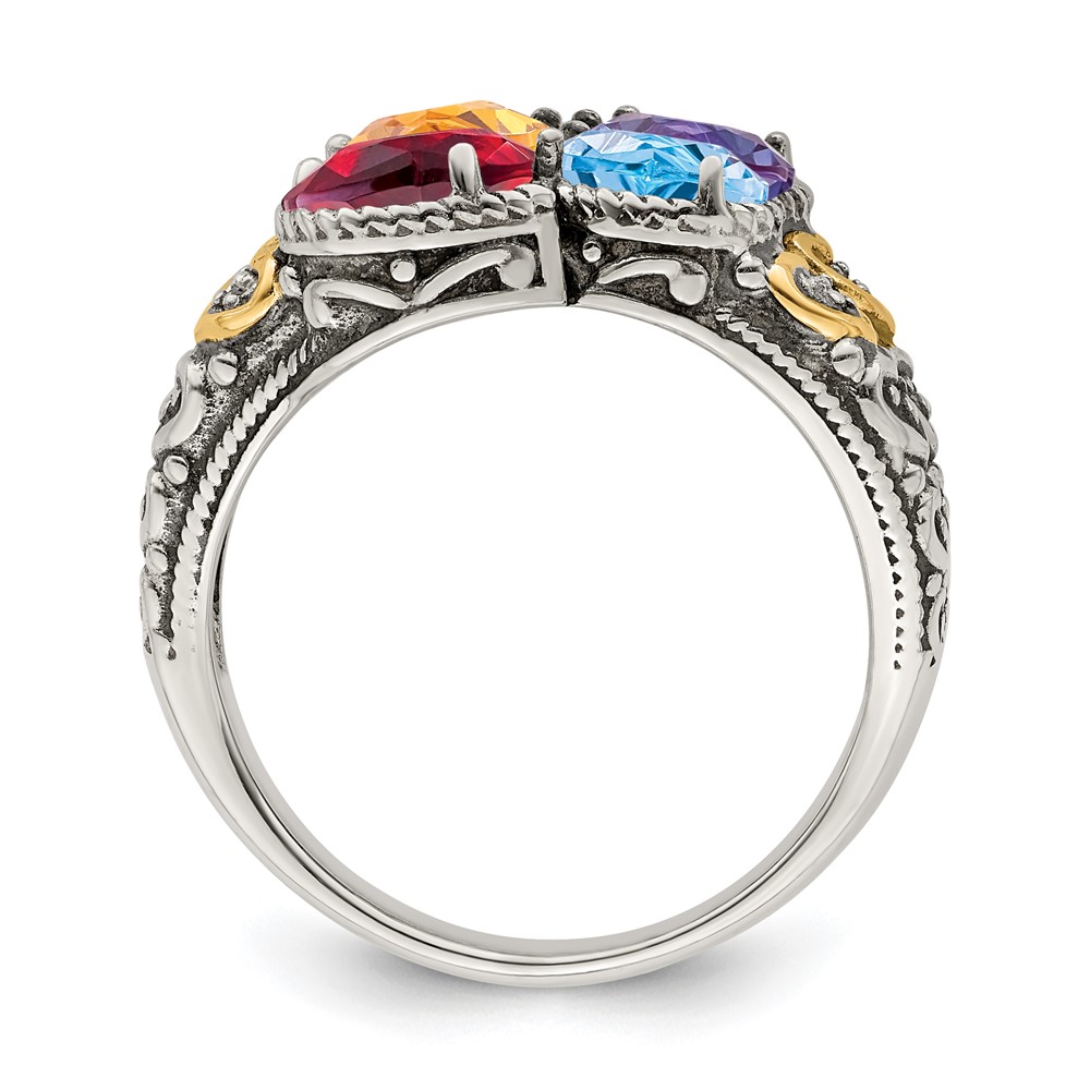 Sterling Silver Antiqued w/14k 4-stone w/Diamond Mother's Ring Semi-Mount (QMR20/4-5)