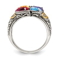 Sterling Silver Antiqued Ring with 14K 4-stone with Diamond Mother's view 3