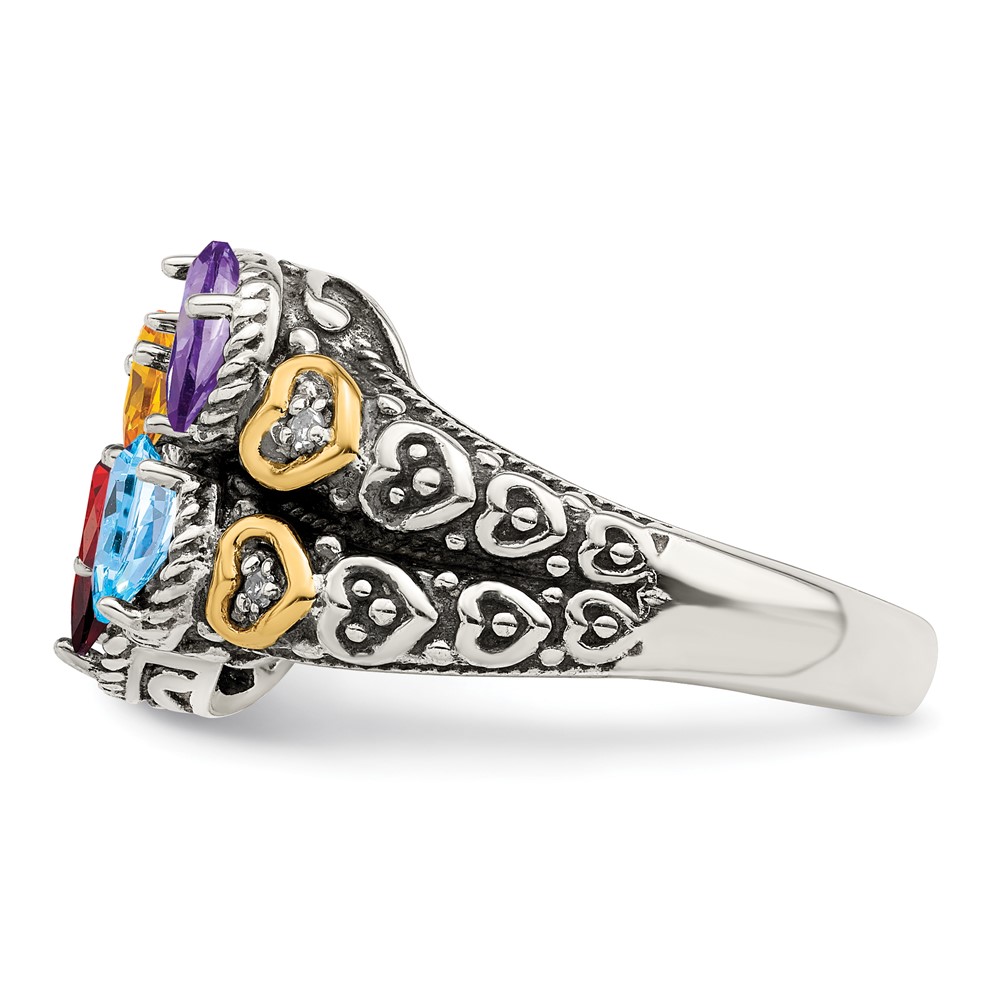 Sterling Silver Antiqued w/14k 4-stone w/Diamond Mother's Ring Semi-Mount (QMR20/4-5)