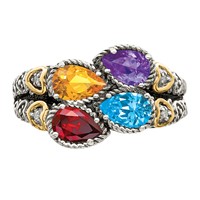 Sterling Silver Antiqued Ring with 14K 4-stone with Diamond Mother's view 5