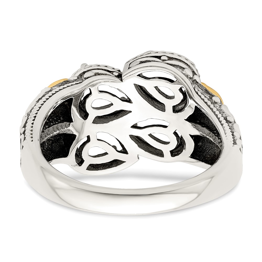 Sterling Silver Antiqued w/14k 4-stone w/Diamond Mother's Ring Semi-Mount (QMR20/4-5)