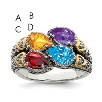 Sterling Silver Antiqued Ring with 14K 4-stone with Diamond Mother's view 1