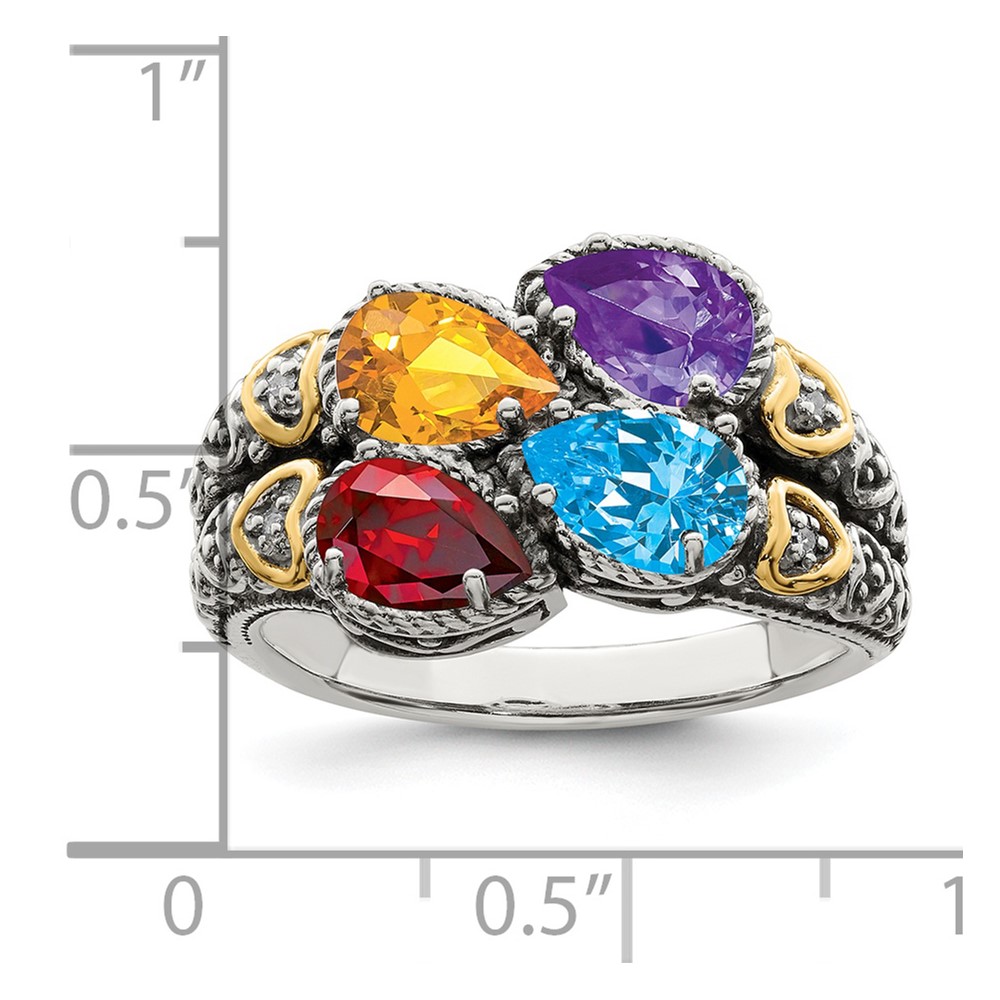 Sterling Silver Antiqued w/14k 4-stone w/Diamond Mother's Ring Semi-Mount (QMR20/4-5)