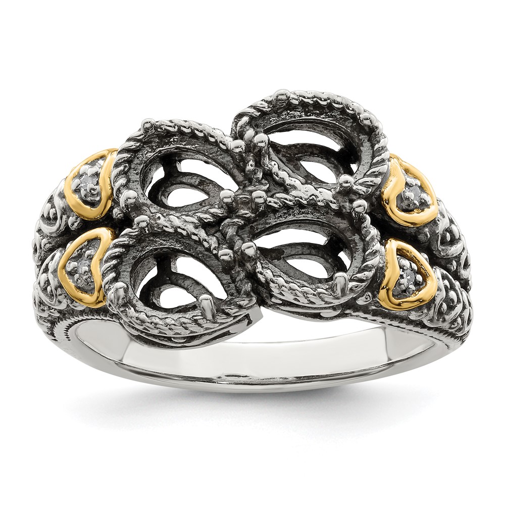 Sterling Silver Antiqued w/14k 4-stone w/Diamond Mother's Ring Semi-Mount (QMR20/4-5)