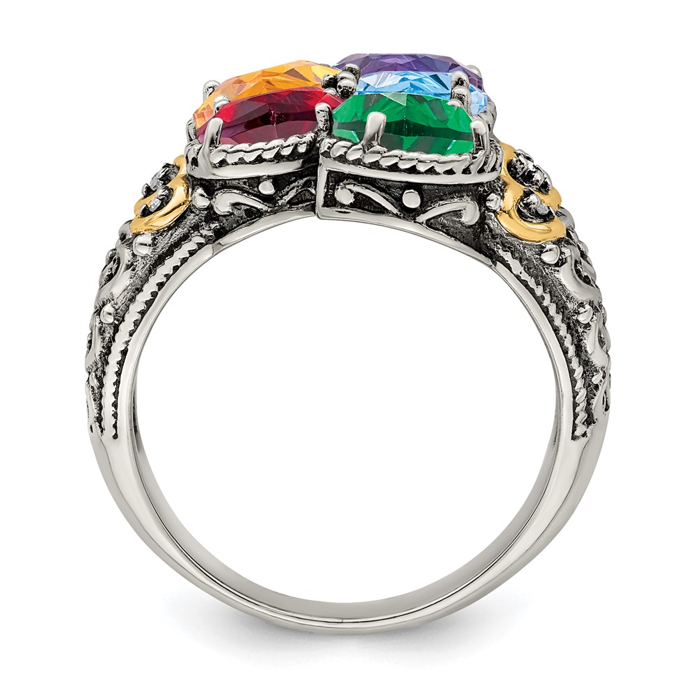 Sterling Silver Antiqued w/14k 5-stone w/Diamond Mother's Ring Semi-Mount (QMR20/5-10)