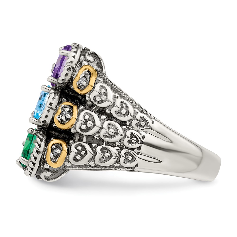 Sterling Silver Antiqued w/14k 5-stone w/Diamond Mother's Ring Semi-Mount (QMR20/5-10)